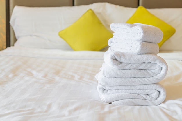 White towel fold on bed in hotel resort