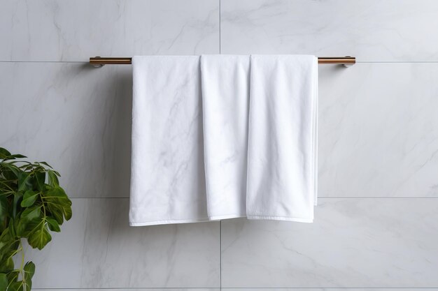 Photo white towel hanging on the wall in the bathroom bathroom interior design