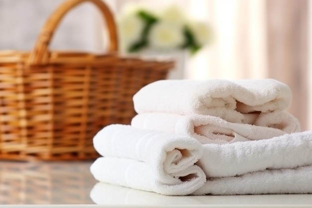 White towel in wicker basket