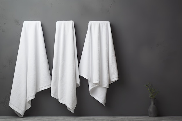 White towels located near a gray wall