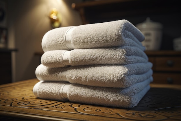 Photo white towels in the spa salon