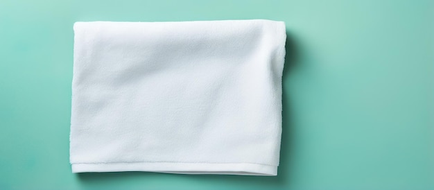 white towels stored in green container against isolated pastel background Copy space