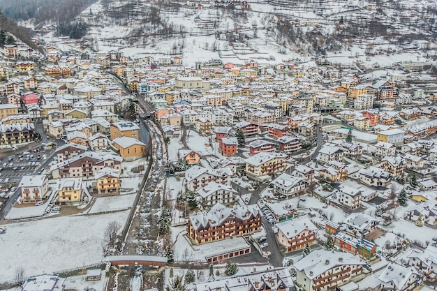 A white town italian winter from sky