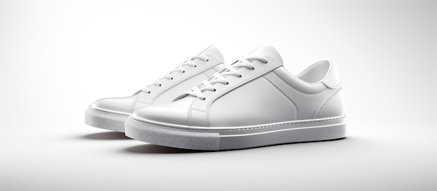 White trainers on a white background in leather