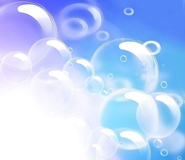 Photo white transparent bubbles on blue background