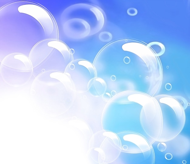 Фото Белые прозрачные пузыри на синем фоне