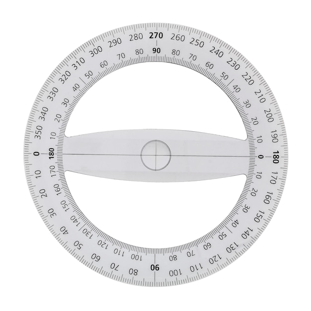 Photo white transparent protractor isolated on white with clipping path