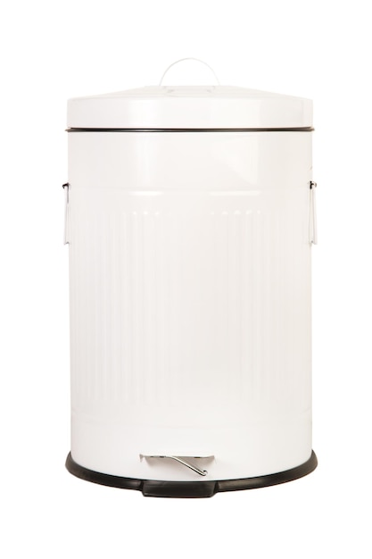 White trash can on a white background