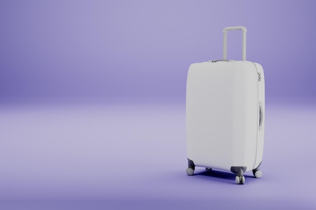 White travel Luggage on purple background mockup 3d render