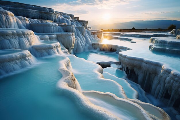 Photo white travertine pools and terraces in pamukkale