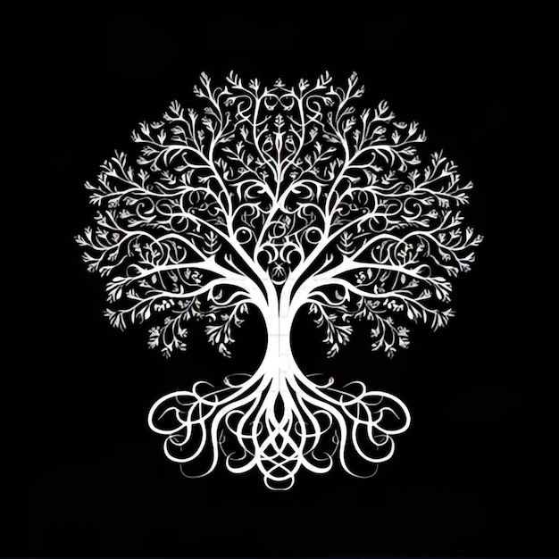 Photo a white tree of life on a black background