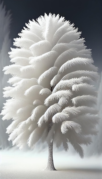 White tree sitting on top of a snow covered ground generative ai