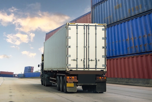 White truck in ship port