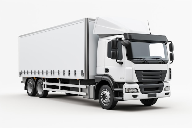 Photo white truck on a white background with a shadow on the ground 3d rendering