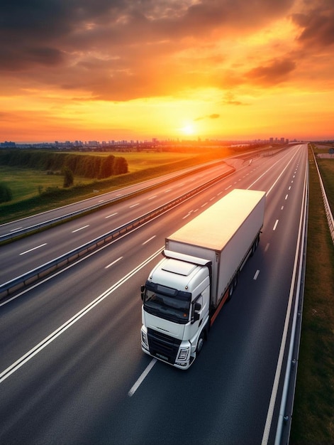 a white truck with a white cab is driving down the road