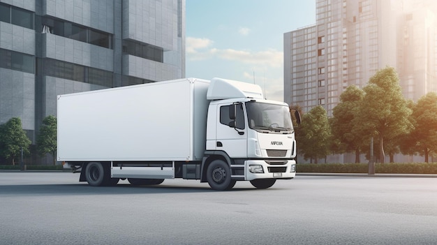 A white truck with the word " truck " on the front.