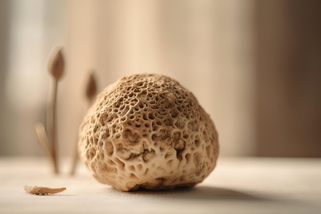 White truffle closeup on beige background