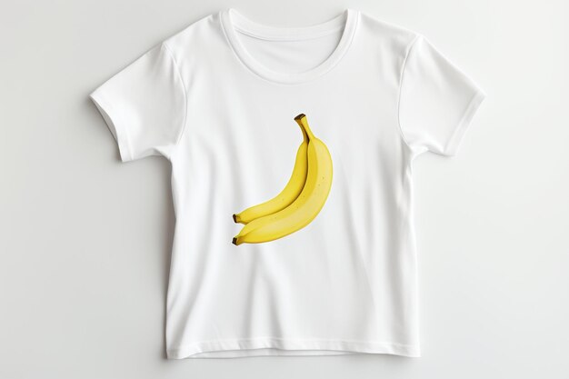 白い背景に隔離されたバナナの白いTシャツ
