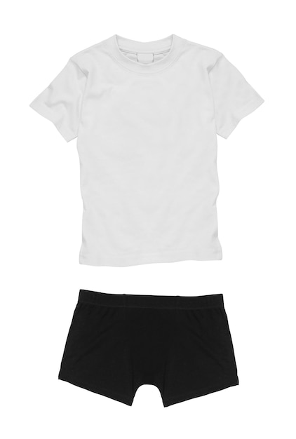 white tshirt and black underwear on white background