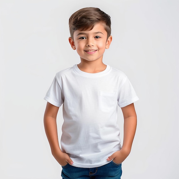 White Tshirt on a cute boy isolated on white background