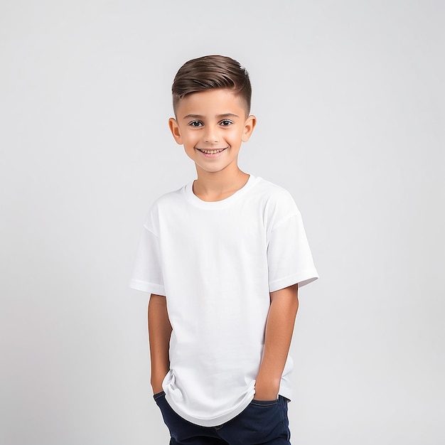 White Tshirt on a cute boy isolated on white background