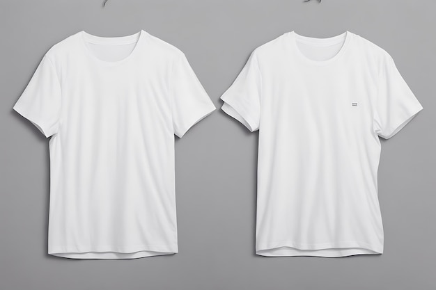 사진 흰색 티셔츠 디자인 모형 및 회색 배경 및 흰색 티셔츠 모형