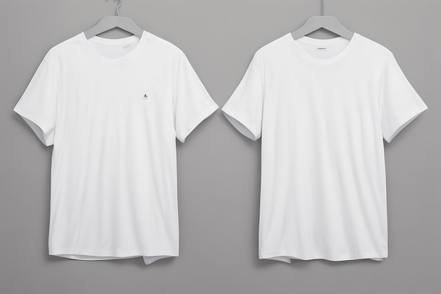 사진 흰색 티셔츠 디자인 모형 및 회색 배경 및 흰색 티셔츠 모형