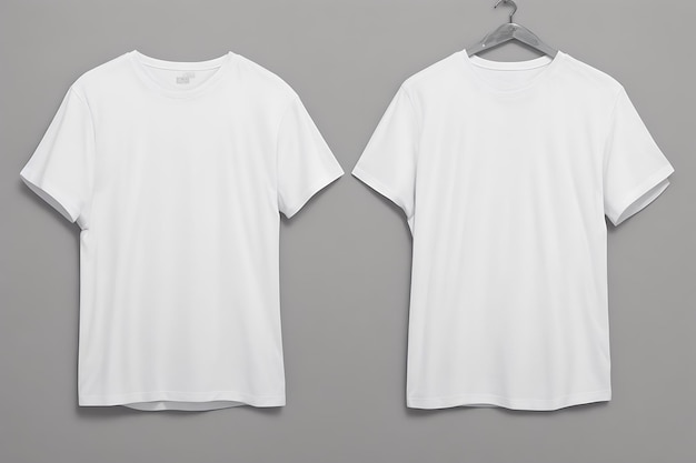 흰색 티셔츠 디자인 모형 및 회색 배경 및 흰색 티셔츠 모형