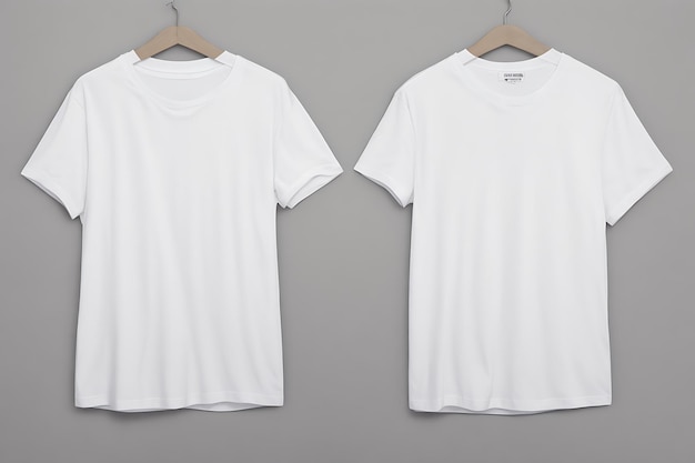 Photo white tshirt design mockup and grey background and white tshirt mockup