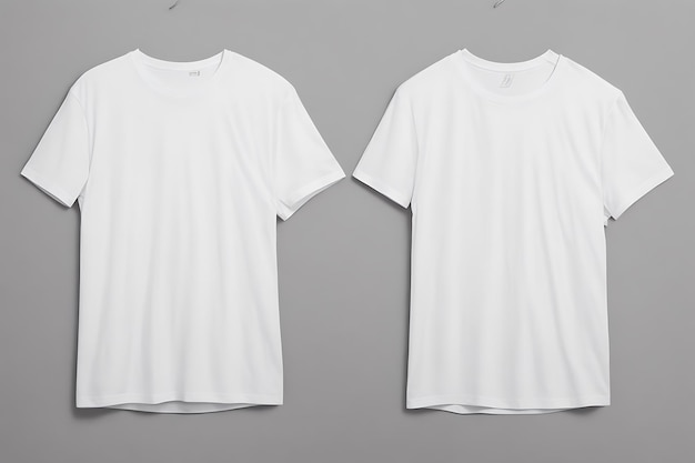 白い T シャツのデザインのモックアップと灰色の背景と白い T シャツのモックアップ