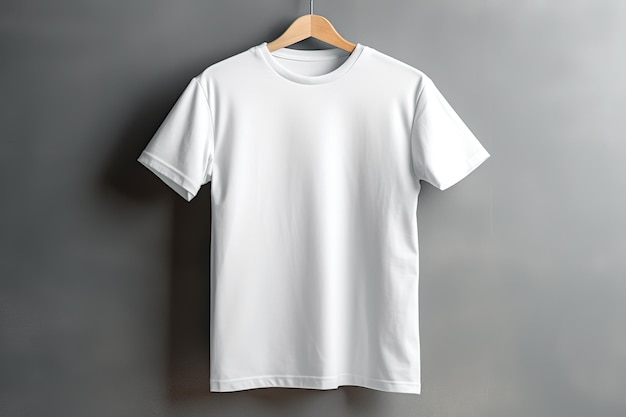 white tshirt hanging on gray background