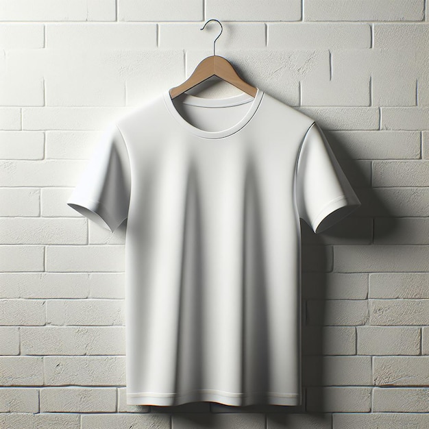 モックアップのために壁にぶら下がっている白いTシャツ