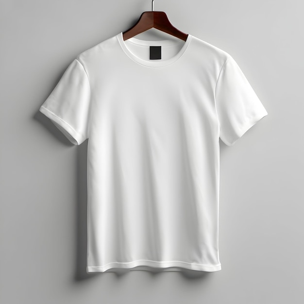 Premium AI Image | white Tshirt hanging on a wooden hanger against a ...