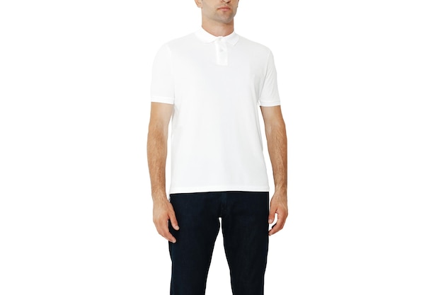 White Tshirt on a man layout isolated on a white background copy space