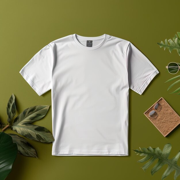 White tshirt mock up on green background