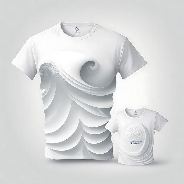 a white tshirt mockup for a beachwear brand with a simple yet elegant seashell and wave design