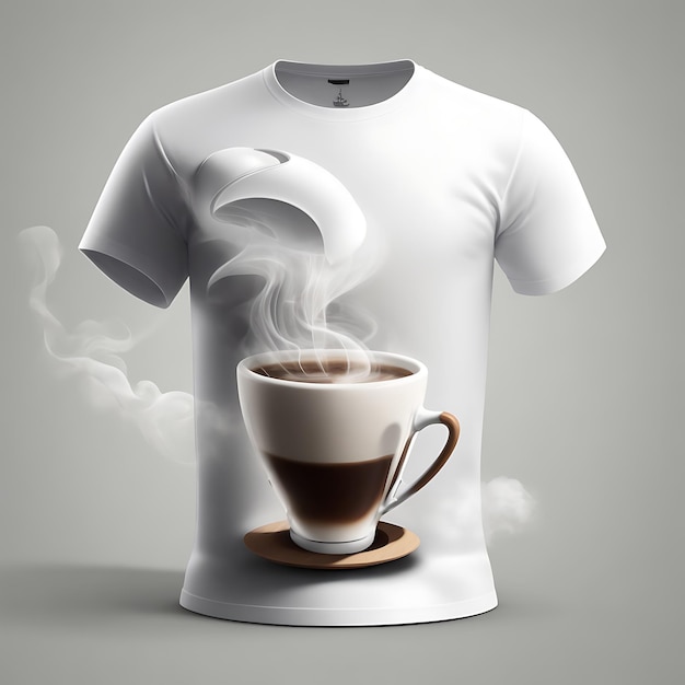 Foto un modello di maglietta bianca per una caffetteria o un bar con una tazza di caffè