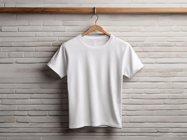 макет белой футболки на вешалке