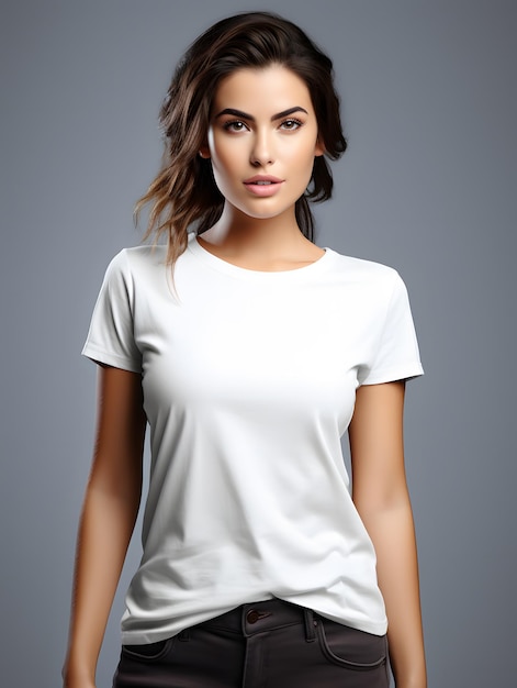 White TShirt Mockup Image Template for Branding With Woman Model