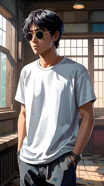 白いTシャツのモックアップ 男性