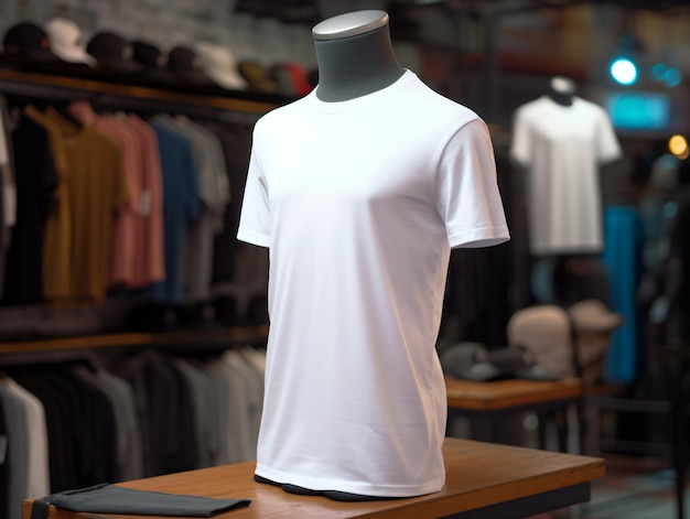 White tshirt mockup on a mannequin on hip hop background