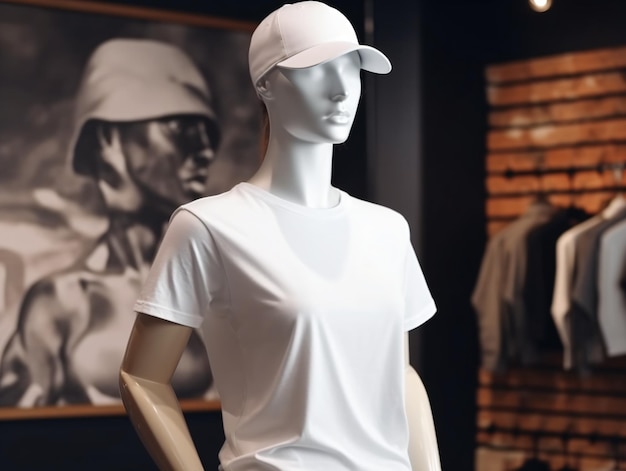 Photo white tshirt mockup on a mannequin on hip hop background