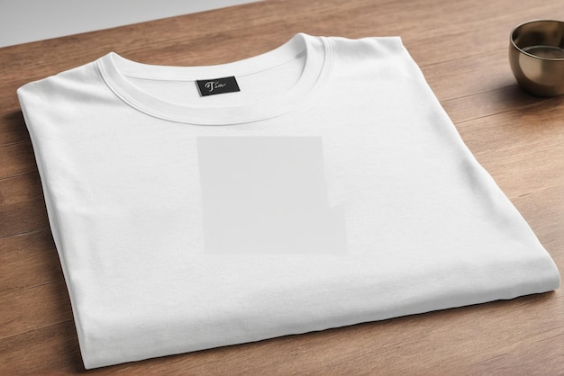 写真 シンプルな背景のコピースペースの白いtシャツのモックアップ