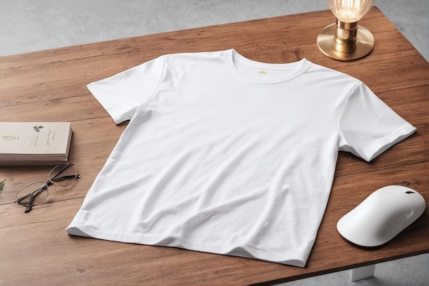 white tshirt mockup with copy space on a simple background