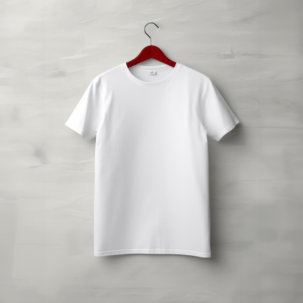 White tshirt mockup with copyspace on dark background on hanger front view