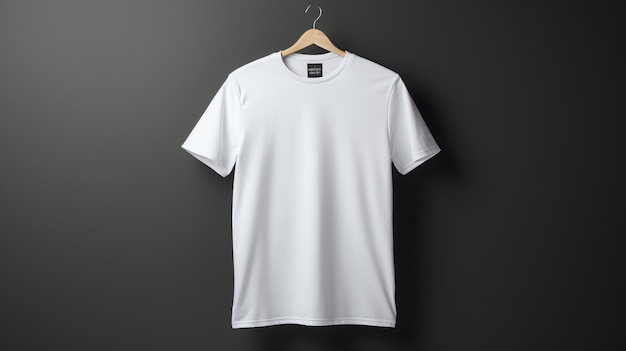 White tshirt mockup with copyspace on dark background on hanger front view