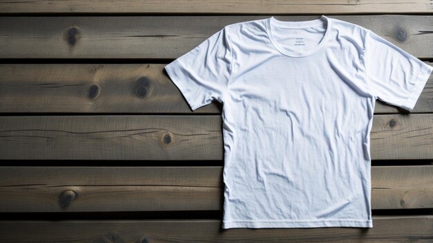 Photo white tshirt mockup on wooden texture background