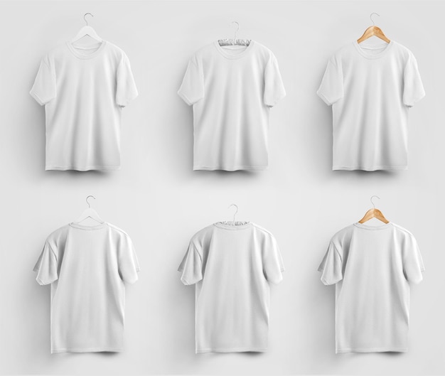 White tshirt on a wooden fabric plastic metal hanger blank clothes isolated on the background