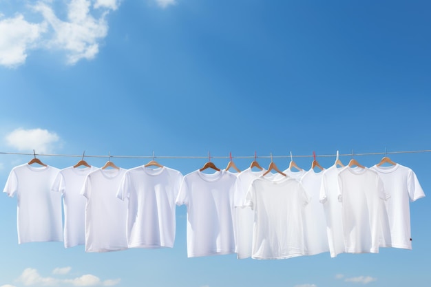 Photo white tshirts mockup on hanger outdoors ai generative