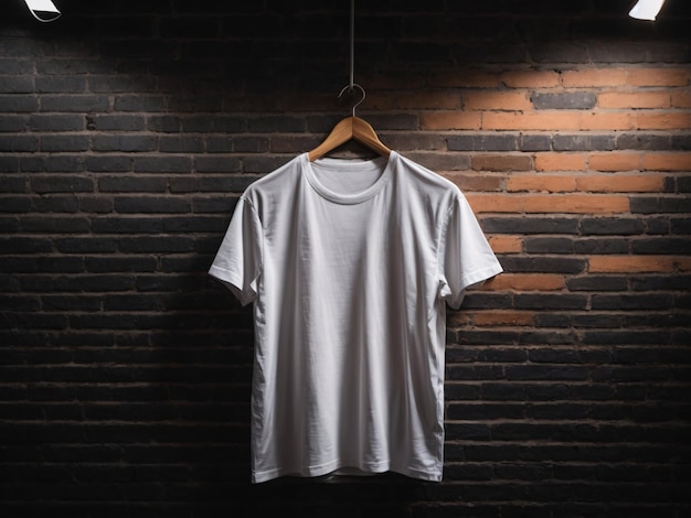 White tshirts shirt mockup concept with plain clothing copy space on dark wall background